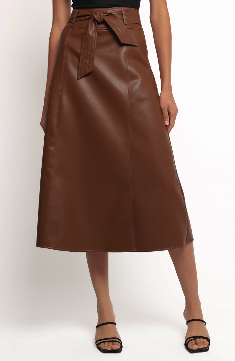 Petal & Pup Adaline Faux Leather Midi Skirt, Main, color, Brown