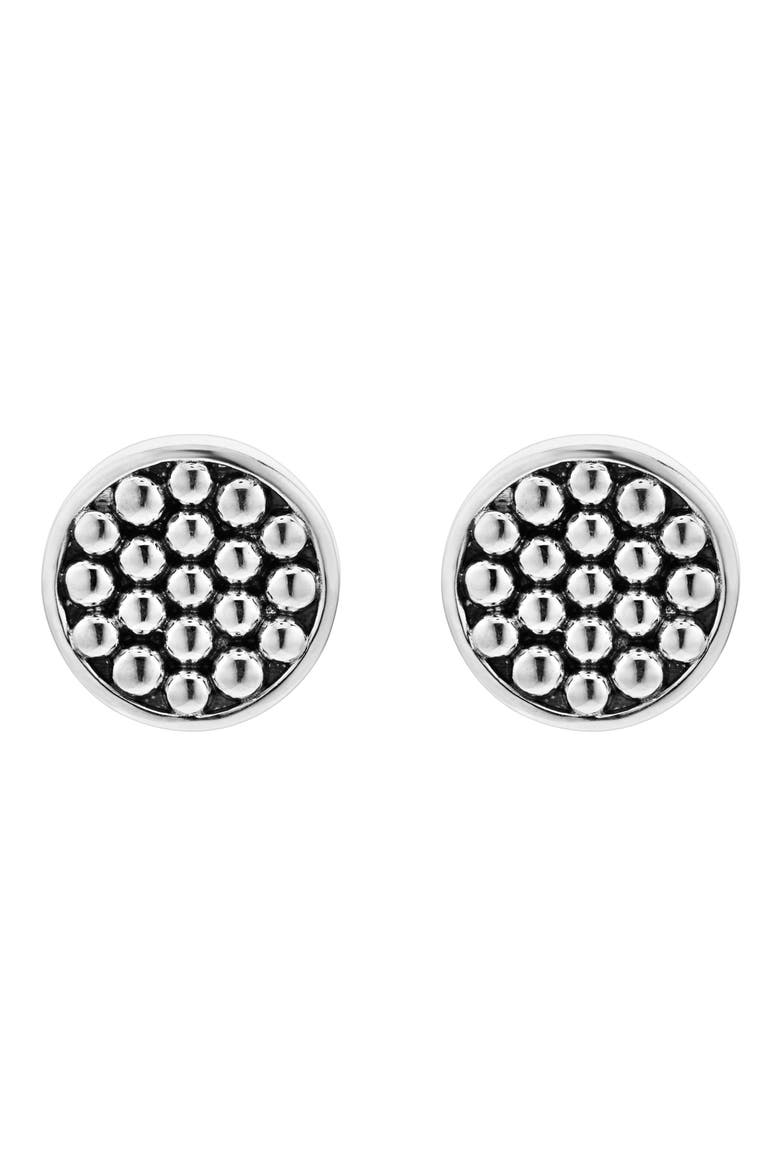 Signature Caviar Button Omega Post Earrings, Alternate, color, SILVER