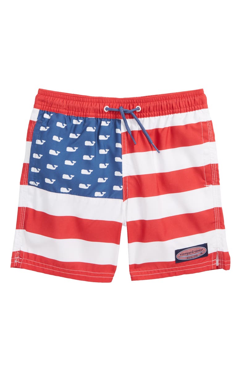 vineyard vines Chappy USA Flag Swim Trunks, Main, color, 