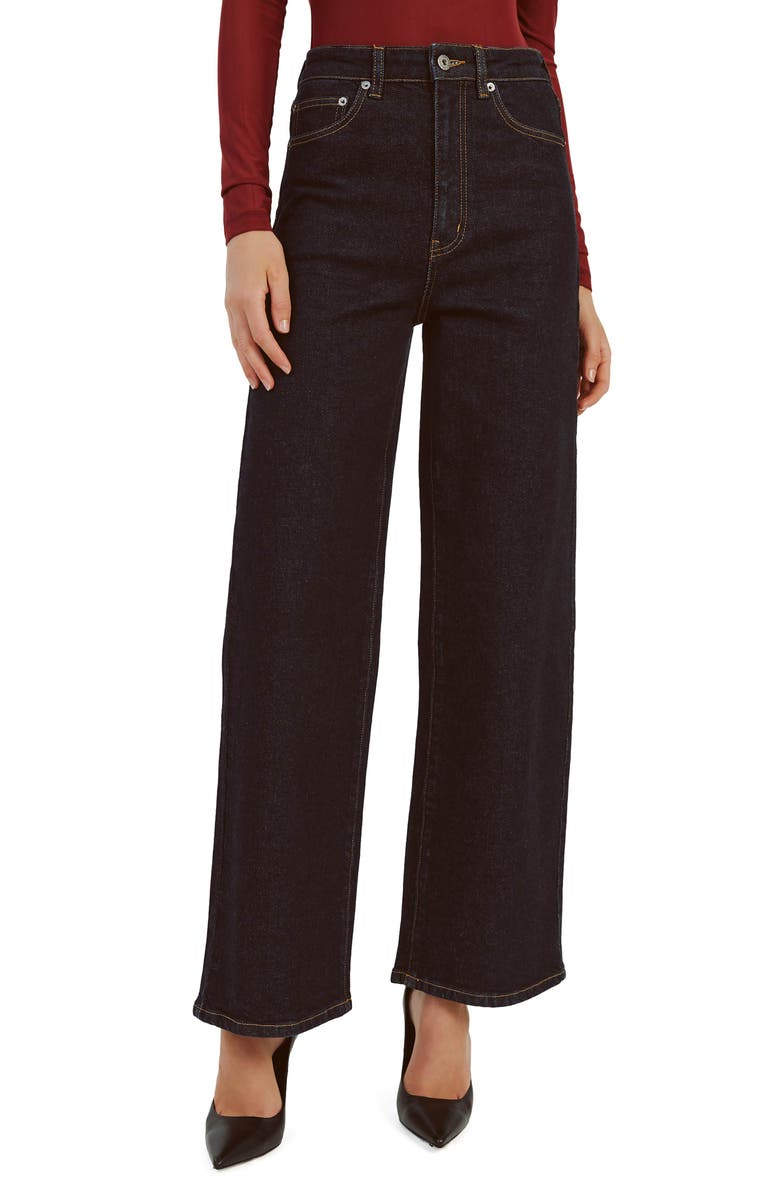 Bardot Heidi High Waist Wide Leg Jeans, Main, color, Dark