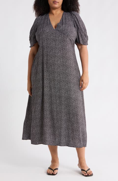 Dot Print Short Sleeve Maxi Dress (Plus)