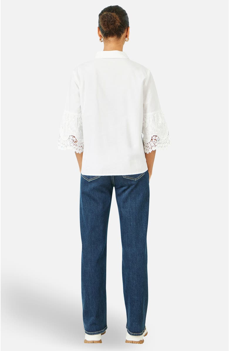 Yumi Cotton Lace Border Shirt, Alternate, color, White