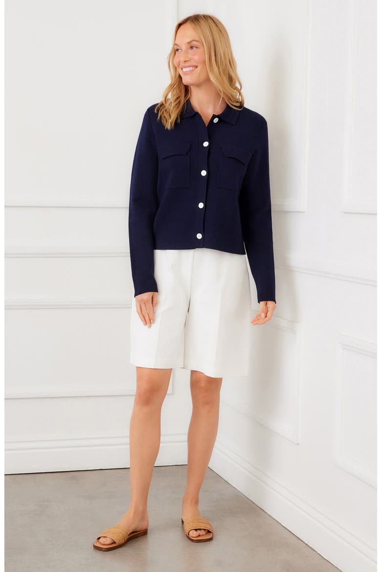Collared Sweater Jacket, Alternate, color, NAVY