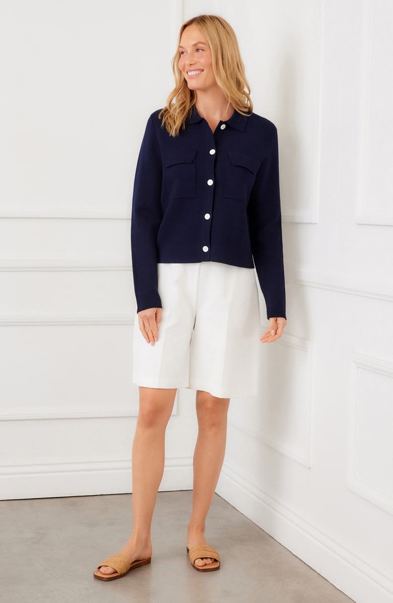 Karen Kane Collared Sweater Jacket, Alternate, color, Navy
