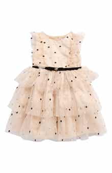 BLUEBERRY Kids' Embroidered Dot Tiered Party Dress