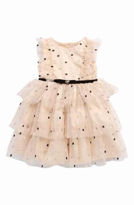 BLUEBERRY Kids' Embroidered Dot Tiered Party Dress