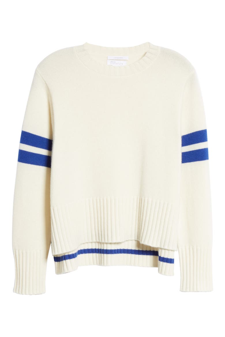 Stripe Cashmere Sweater, Alternate, color, IVORY- BLUE COMBO