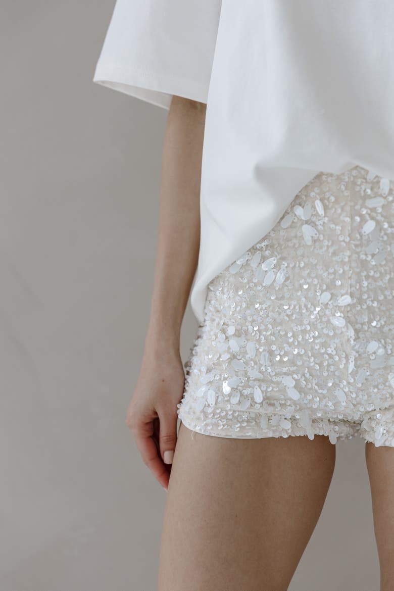 Calypso Sequin Shorts, Alternate, color, White
