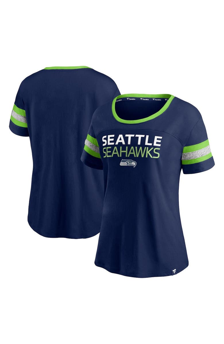 FANATICS Women's Fanatics Branded College Navy Seattle Seahawks Clean Cut Stripe T-Shirt, Main, color, 