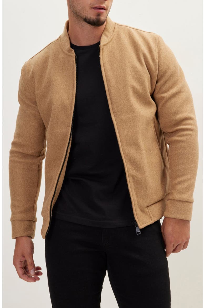 RELAXED UNLINED VARSITY ZIPPER, Main, color, CAMEL