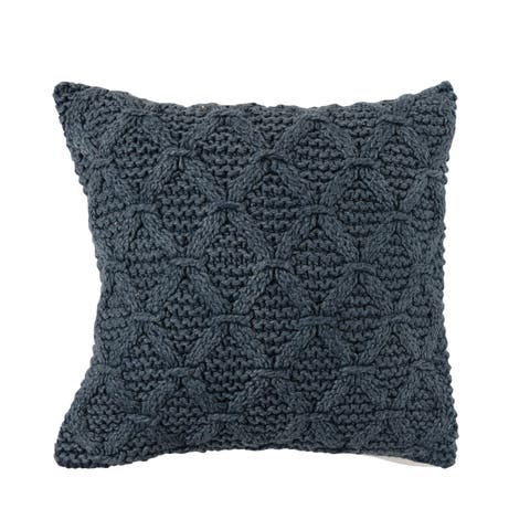 Knitted Punch Hook Throw Pillow Cover, Navy