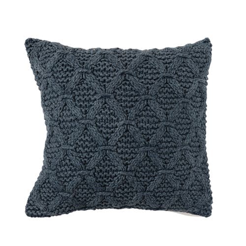 Storied Home Knitted Punch Hook Throw Pillow Cover, Navy In Blue