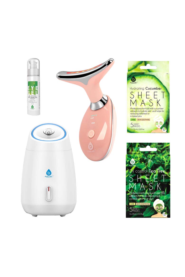 Ultimate Glow & Rejuvenation Bundle 7-in-1 LED Therapy, Facial Steamer, Anti-Aging Eye Gel, and Sheet Masks, Main, color, Multicolor