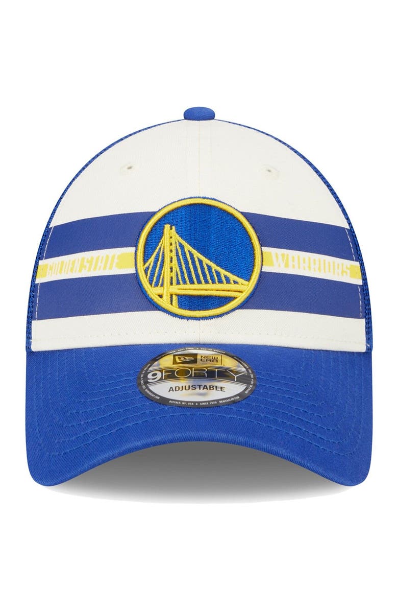 New Era Men's New Era Golden State Warriors Royal Stripes 9FORTY Trucker Snapback Hat, Alternate, color, 
