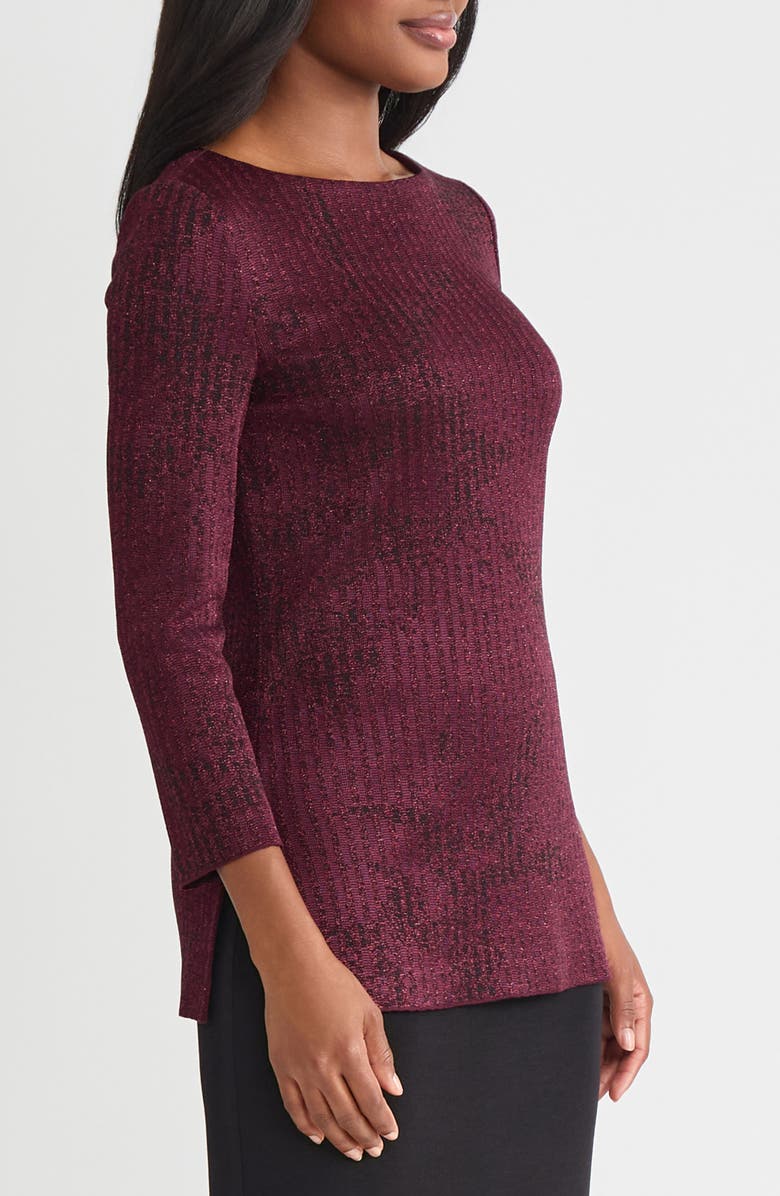 Misook Metallic Tonal Stripe Tunic, Alternate, color, Sangria/ Black