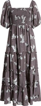 Dressed in Lala Crane Print Smocked Dress