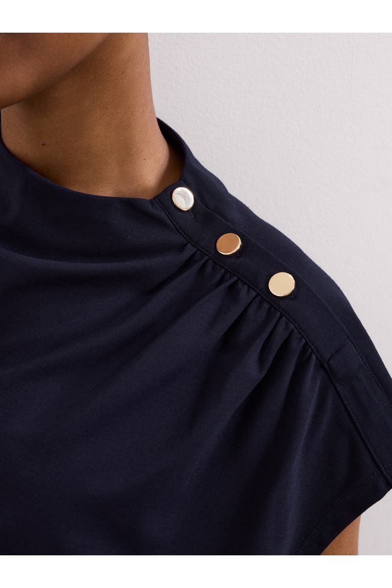Paige Ruched Shoulder Hardware Ponte Top, Alternate, color, Navy