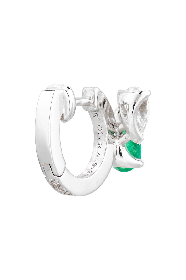 Serti Sur Vide Diamond & Emerald Single Hoop Earring, Alternate, color, WHITE GOLD/ EMERALD