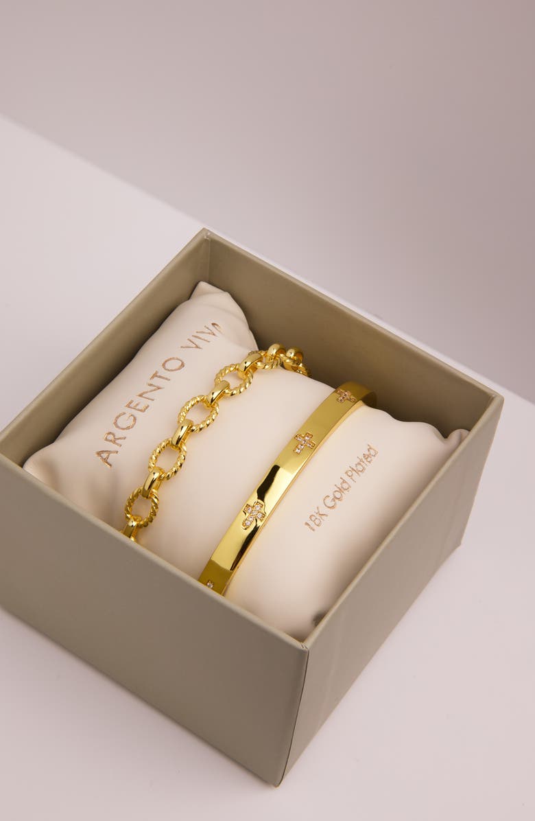 ARGENTO VIVO Cross & Link Set of 2 Bracelets, Alternate, color, Gold