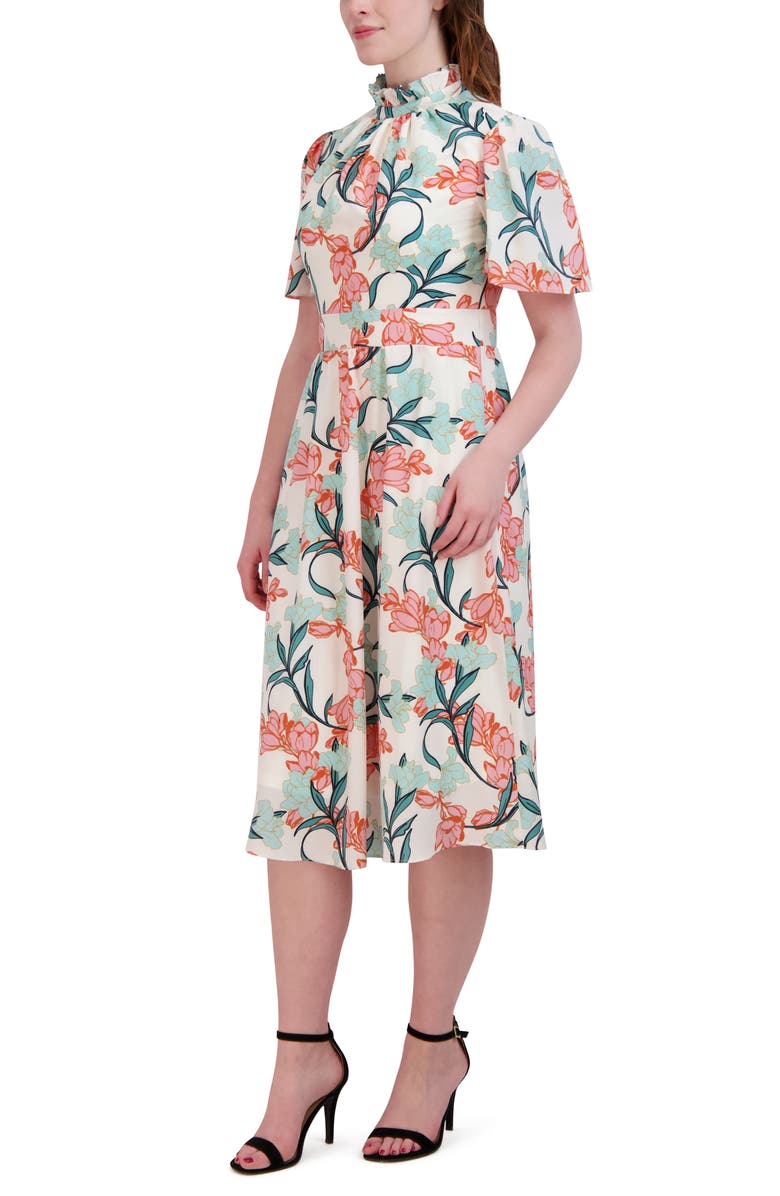 Julia Jordan Floral Print Flutter Sleeve Midi Dress, Alternate, color,