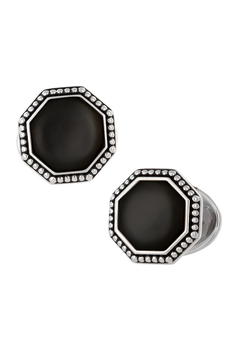 Octagon Gemstone Antique Sterling Cufflinks, Main, color, BLACK