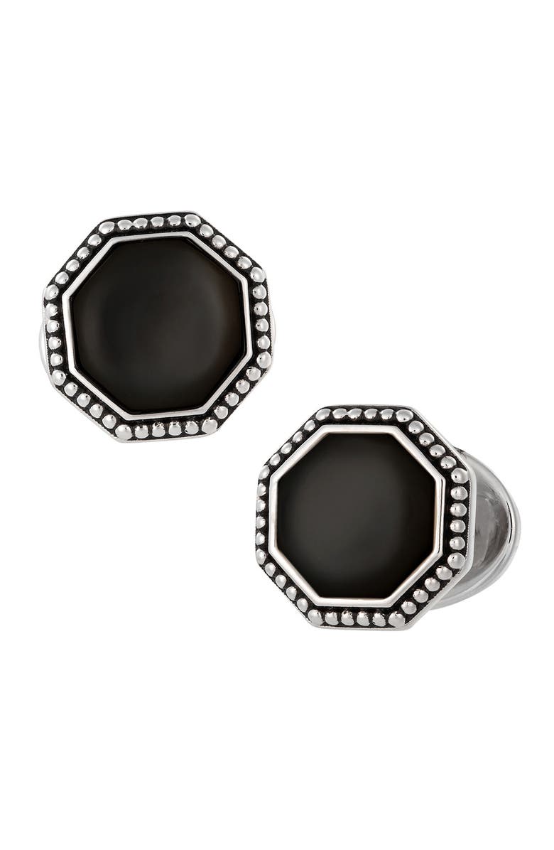 Jan Leslie Octagon Gemstone Antique Sterling Cufflinks, Main, color, Black