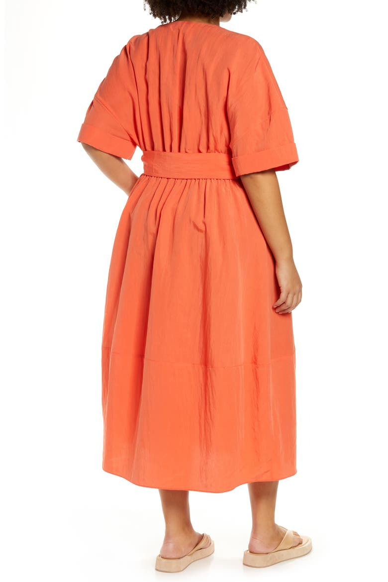 Cuff Sleeve Belted Midi Dress, Alternate, color, BURNT ORCHID