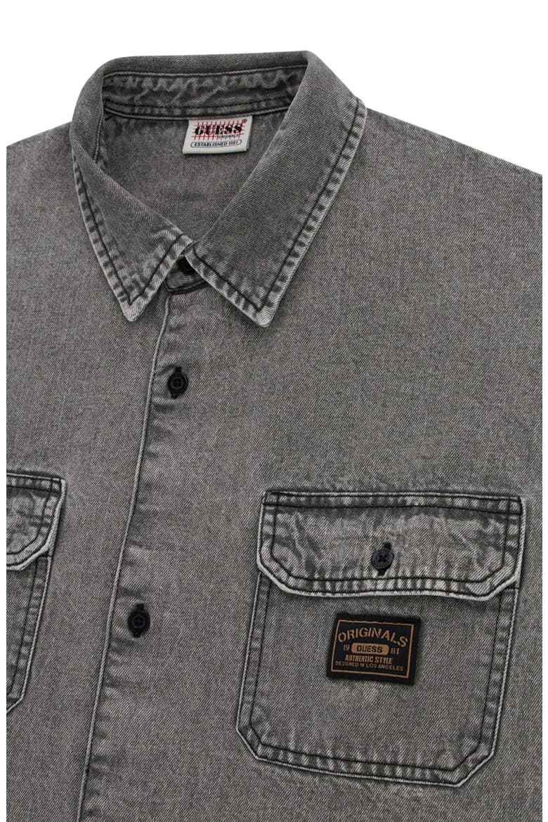 Go Boxy Denim Short Sleeve Button-Up Shirt, Alternate, color, GREY