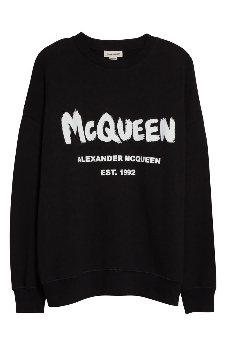 McQueen Alexander McQueen Graffiti Logo Oversize Cotton Sweatshirt, Alternate, color,