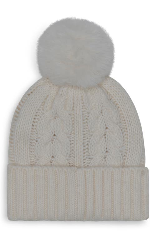 Calvin Klein Faux Fur Pompom Beanie In Gray
