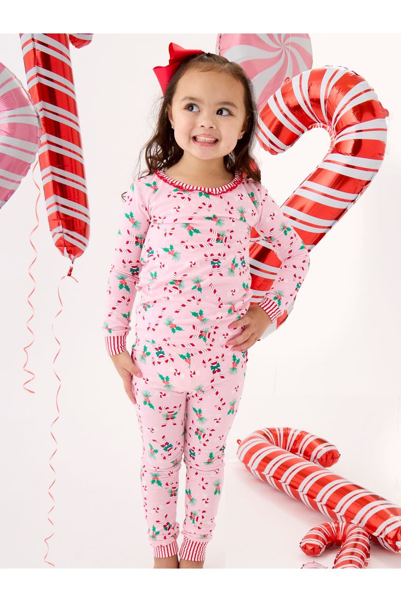 Modal Blend Ruffle Long Sleeve Pajama Set, Signature Rear Ruffles, Alternate, color, Holly Candy Canes