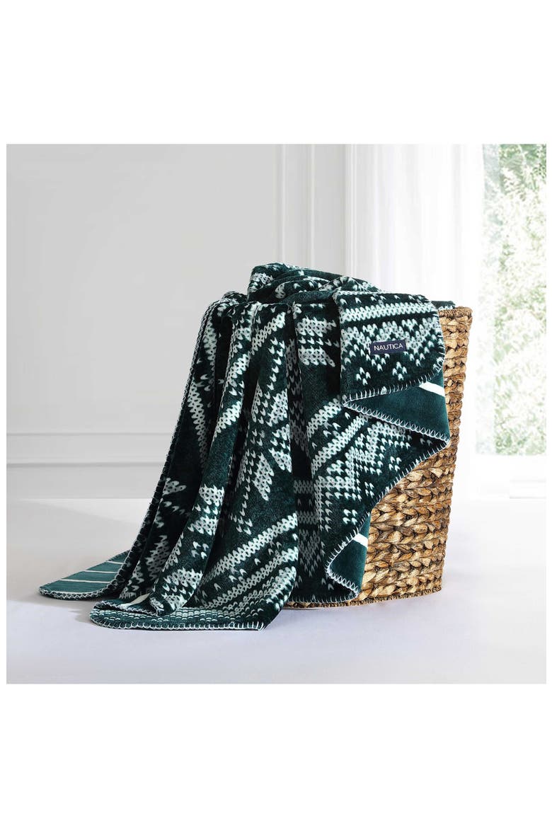 Fairisle Reversible Throw Blanket, Alternate, color, GREEN