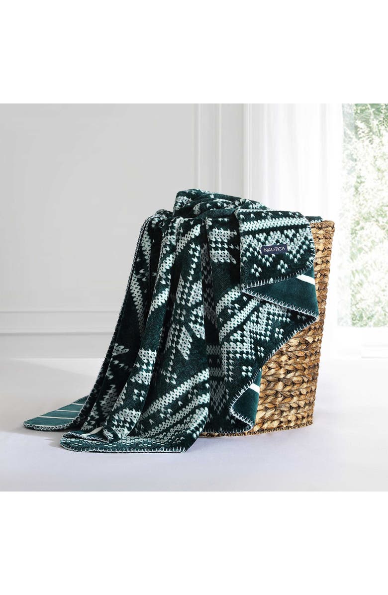 Nautica Fairisle Reversible Throw Blanket, Alternate, color, Green