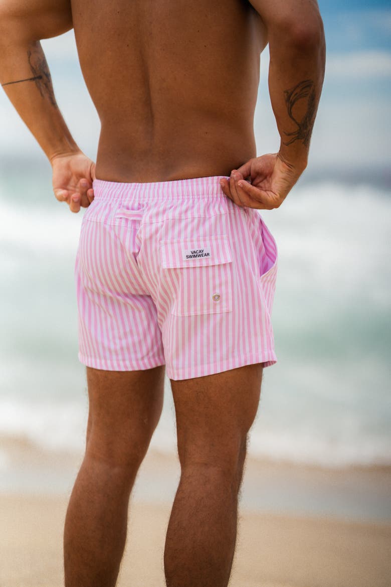 Hvar Stretch Swim Short, Alternate, color, Pink Pin Stripe