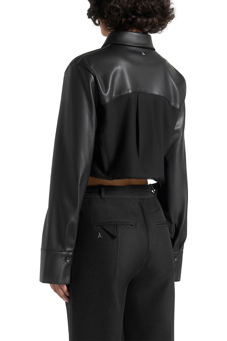 Bernadette Leather Contrast Cropped Shirt, Alternate, color, Black