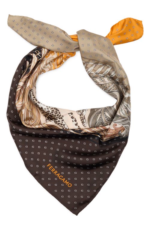 Ferragamo Feather Print Silk Square Scarf In Multi