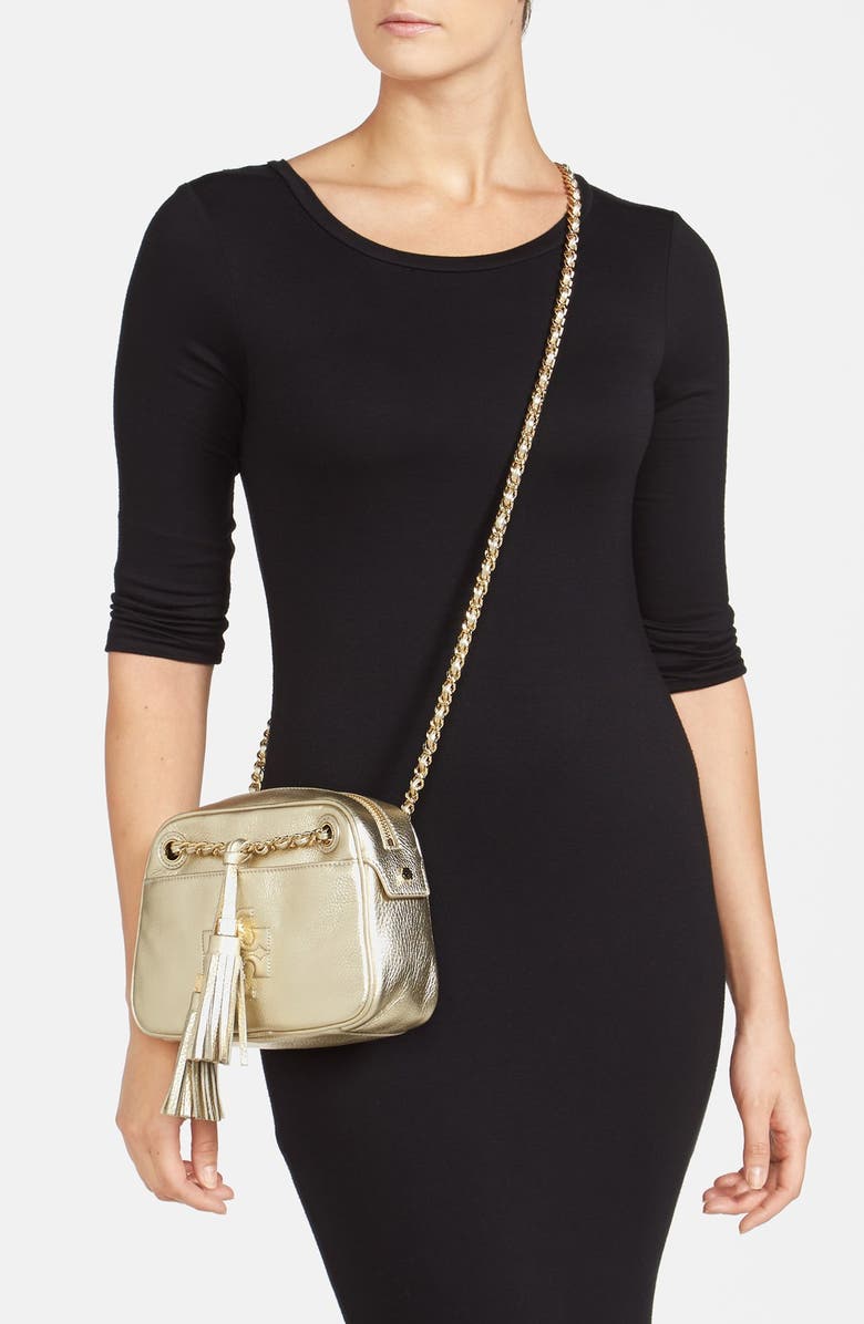 Tory Burch 'Thea' Metallic Leather Crossbody Bag, Alternate, color,