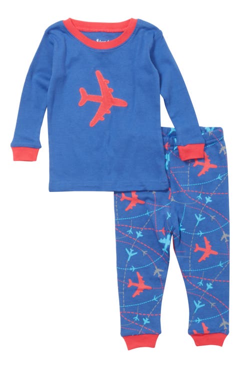 LEVERET Airplane Long Sleeve Top & Pants Pajama Set