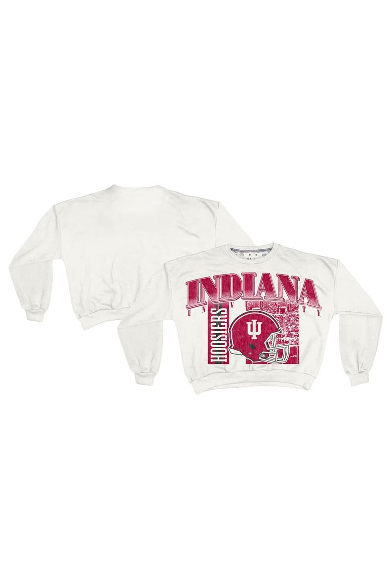 Women's Pressbox White Indiana Hoosiers Oversized Janice Retro Waist-Length Sweatshirt, Main, color, White