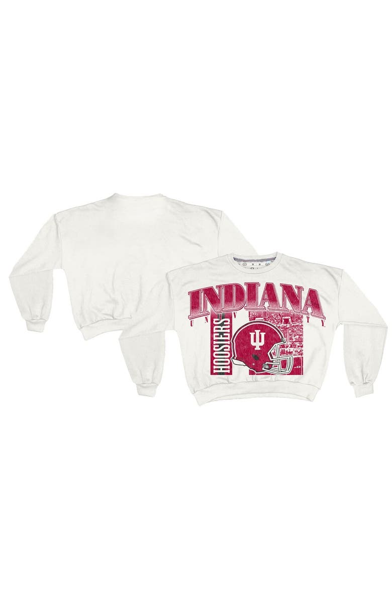 PRESSBOX Women's Pressbox White Indiana Hoosiers Oversized Janice Retro Waist-Length Sweatshirt, Main, color, 