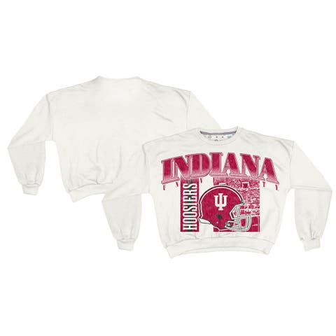 Women's Pressbox White Indiana Hoosiers Oversized Janice Retro Waist-Length Sweatshirt