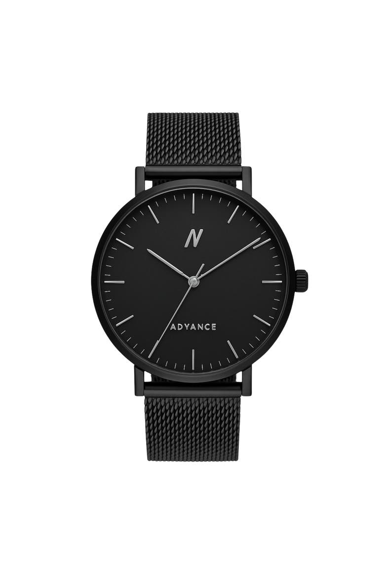 Advance Black Sands Mesh Bracelet Watch, 40MM, Main, color, Brilliant Black/Hushed Silver