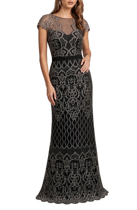 Sequin Illusion Lace Gown