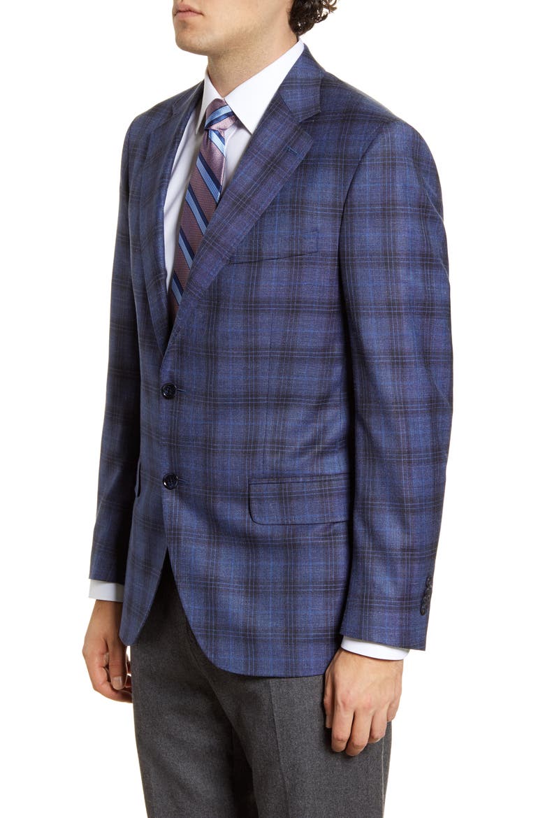 Classic Fit Plaid Stretch Wool Blend Sport Coat, Alternate, color, NAVY