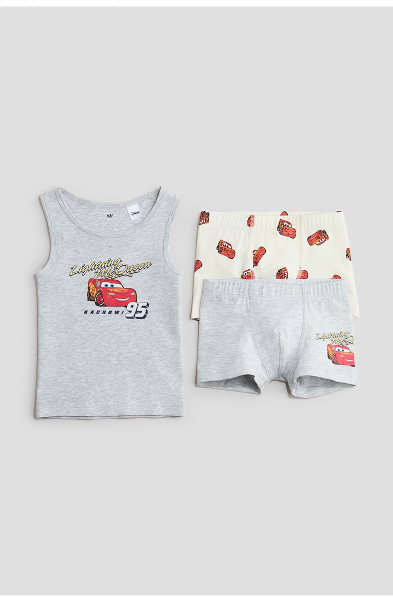 H&M 3-piece Cotton Underwear Set, Main, color, Light Gray Melange/Cars