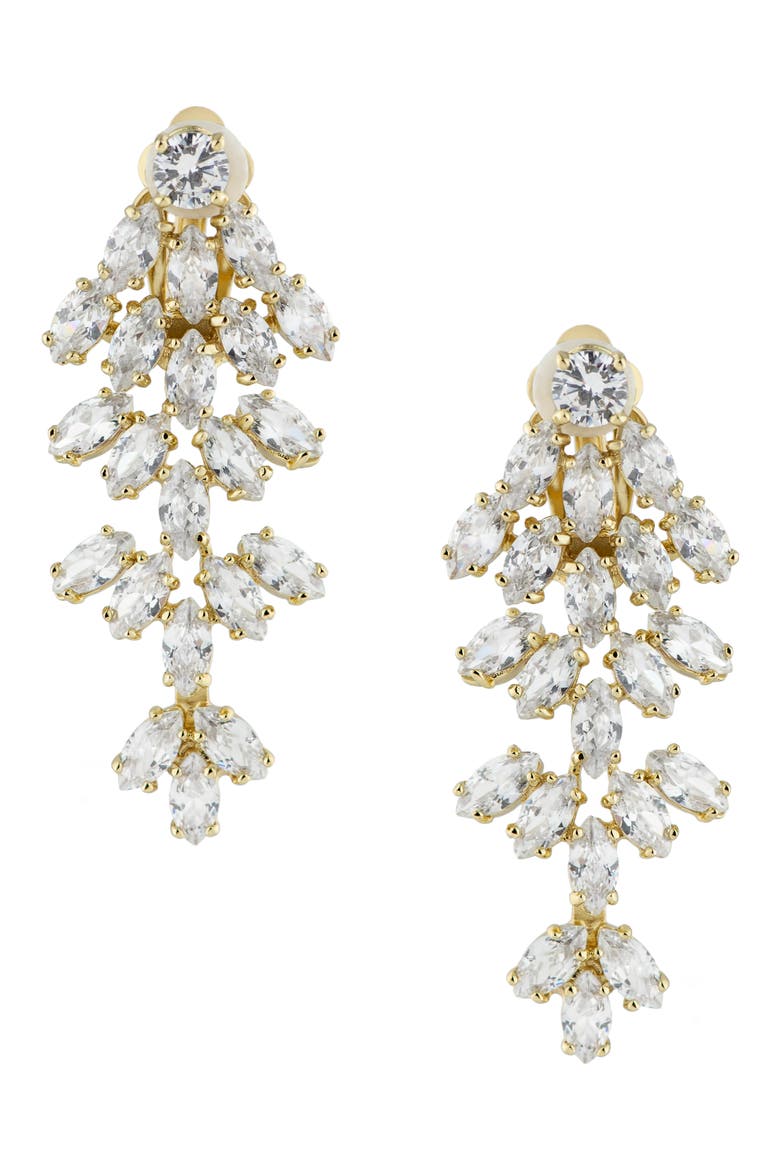 Marquise CZ Cluster Drop Clip-On Earrings, Main, color, CLEAR/GOLD