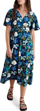 Seasalt Cornwall Chateaux Floral Print Organic Cotton Midi Dress