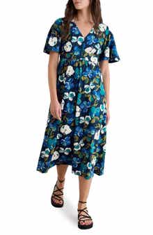 Seasalt Cornwall Chateaux Floral Print Organic Cotton Midi Dress
