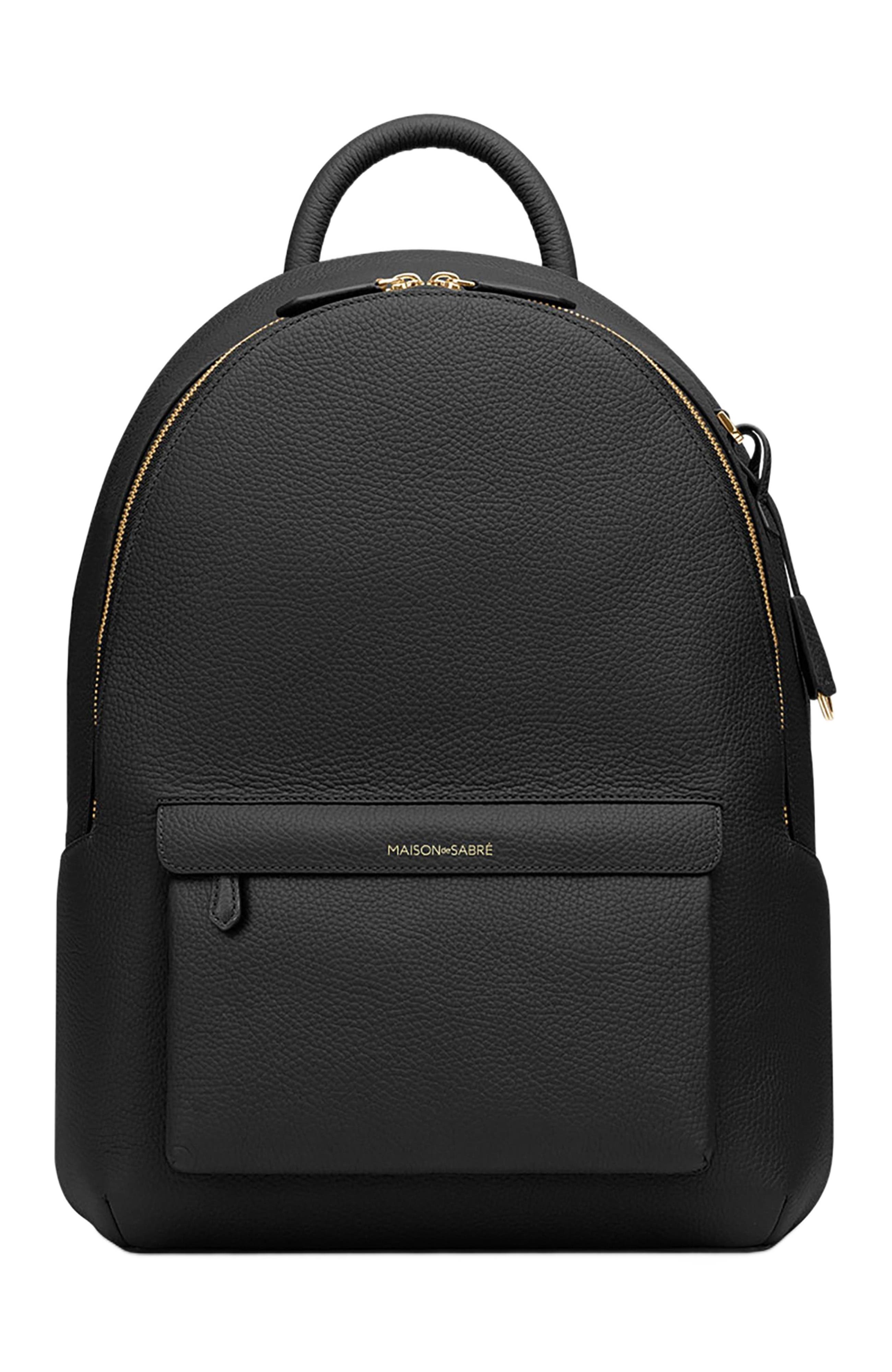 MAISON de SABRÉ Leather Backpack, Main, color, Black Caviar