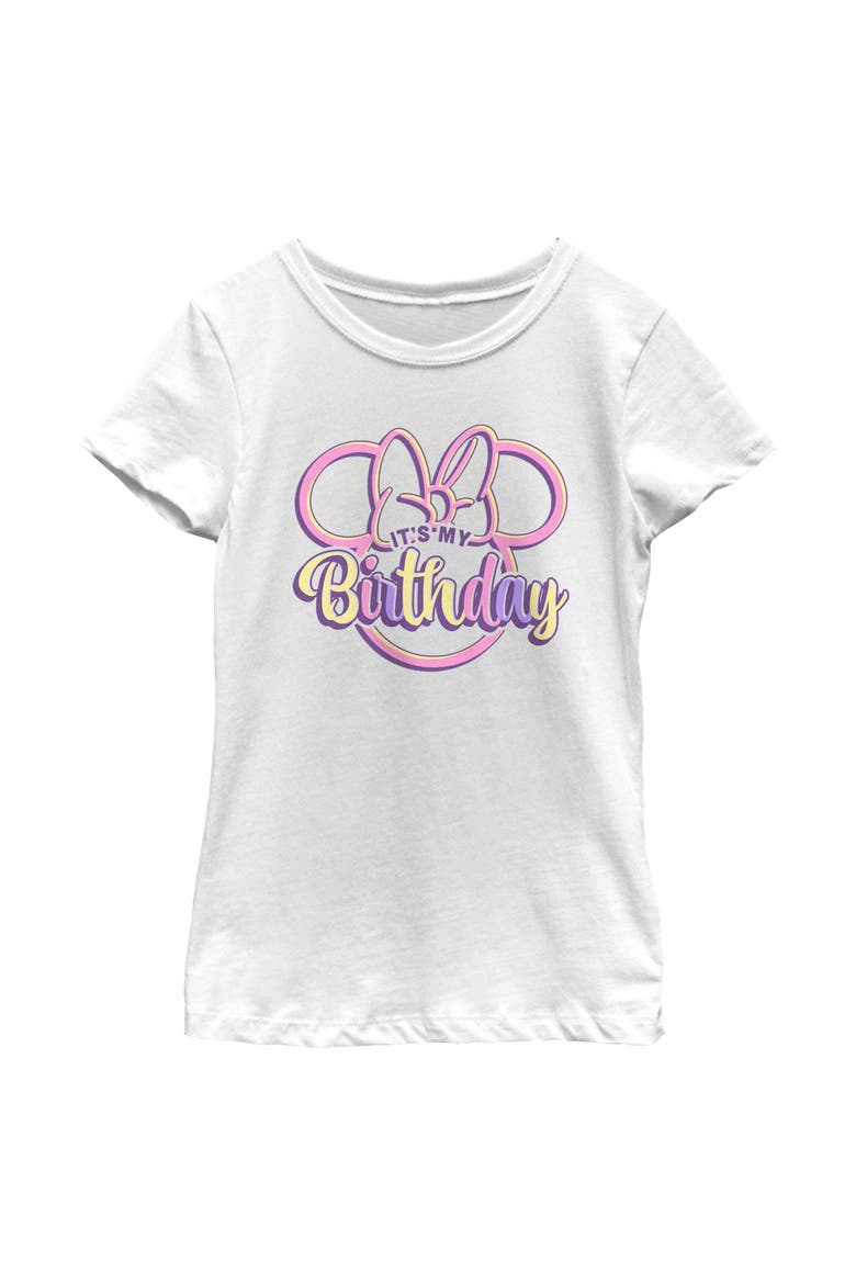 Girl's Minnie Mouse It Is My Birthday  Graphic T-Shirt, Main, color, White